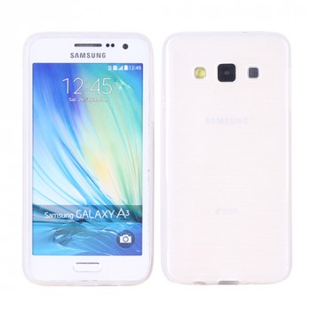 Силиконовый матовый непрозрачный чехол текстура Металл для Samsung Galaxy A3 Белый