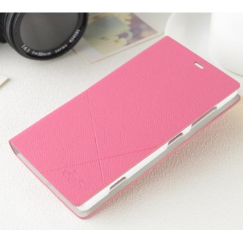 Текстурный чехол флип на пластиковой основе с отделением для карт для Nokia Lumia 720 Розовый