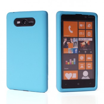 Силиконовый матовый непрозрачный чехол для Nokia Lumia 820 Голубой