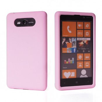 Силиконовый матовый непрозрачный чехол для Nokia Lumia 820 Розовый