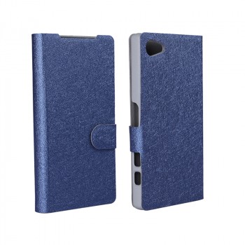 Текстурный чехол флип подставка на пластиковой основе с отделением для карт для Sony Xperia Z5 Compact Синий
