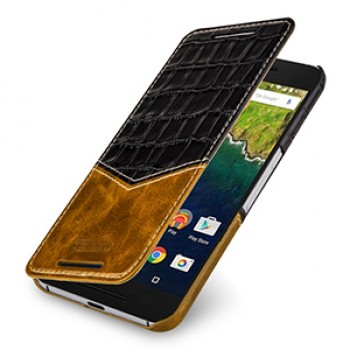 Эксклюзивный кожаный чехол горизонтальная книжка (2 вида нат. кожи) ручной работы для Google Huawei Nexus 6P