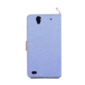 Текстурный чехол портмоне подставка с защелкой и отделением для карт на силиконовой основе для Sony Xperia C4 Голубой
