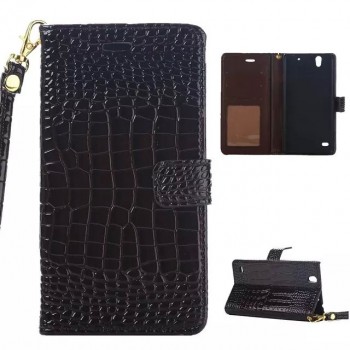 Глянцевый чехол портмоне подставка с магнитной защелкой текстура Крокодил для Sony Xperia C4 Черный