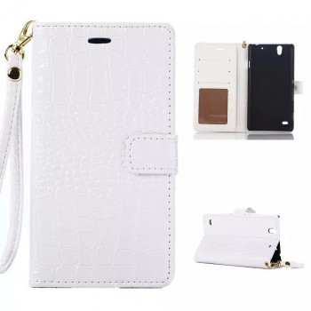 Глянцевый чехол портмоне подставка с магнитной защелкой текстура Крокодил для Sony Xperia C4 Белый