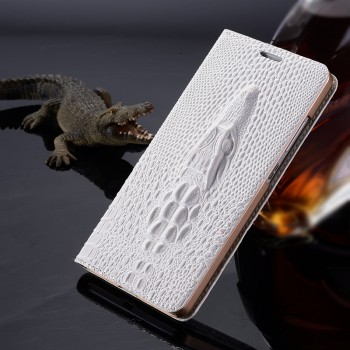 Кожаный чехол флип подставка на пластиковой основе (нат. кожа крокодила) для Samsung Galaxy A3 Белый