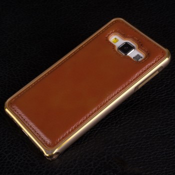 Двухкомпонентный гибридный чехол с металлическим бампером с золотой окантовкой и водоотталкивающей крышкой для Samsung Galaxy A3 Коричневый