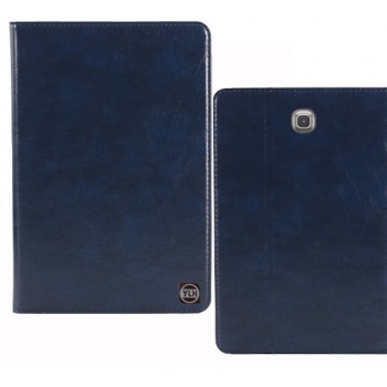 Кожаный чехол книжка подставка (нат. Кожа премиум) на поликарбонатной основе для Samsung Galaxy Tab S2 8.0 Синий