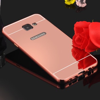 Двухкомпонентный чехол с металлическим бампером и поликарбонатной крышкой с зеркальным покрытием для Samsung Galaxy A7 (2016) Розовый