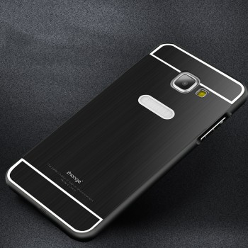 Двухкомпонентный чехол с металлическим бампером и поликарбонатной накладкой текстура Металл для Samsung Galaxy A7 (2016) Черный