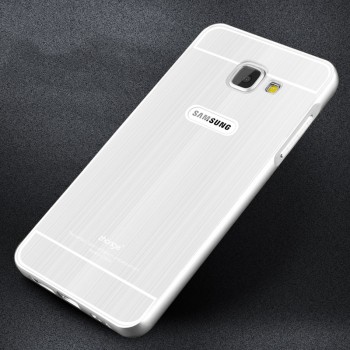 Двухкомпонентный чехол с металлическим бампером и поликарбонатной накладкой текстура Металл для Samsung Galaxy A7 (2016) Белый