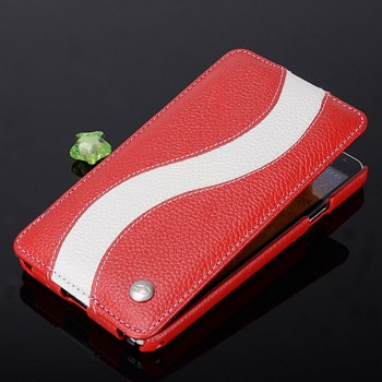 Кожаный чехол вертикальная книжка с дизайнерской полосой для Samsung Galaxy Note 3 Красный