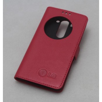 Кожаный чехол флип подставка на пластиковой основе с окном вызова (нат.кожа) для LG G3 (Dual-LTE) Красный