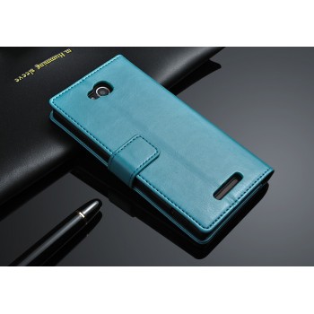 Чехол портмоне подставка из глянцевой кожи с магнитной застежкой назад для Sony Xperia C Голубой