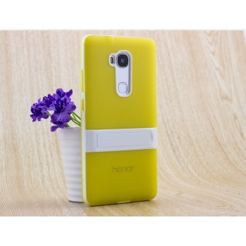 Двухкомпонентный силиконовый чехол с пластиковым бампером-подставкой для Huawei Honor 5X Желтый