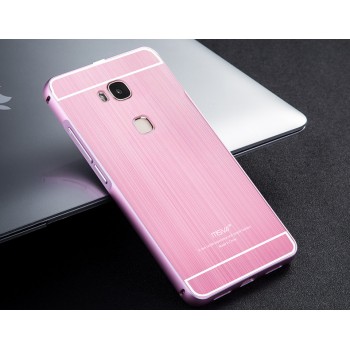 Двухкомпонентный чехол с металлическим бампером и поликарбонатной накладкой текстура Металл для Huawei Honor 5X Розовый