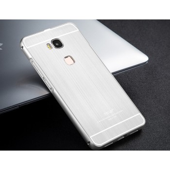 Двухкомпонентный чехол с металлическим бампером и поликарбонатной накладкой текстура Металл для Huawei Honor 5X Белый