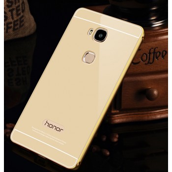 Двухкомпонентный чехол с металлическим бампером с золотой окантовкой и поликарбонатной накладкой для Huawei Honor 5X Бежевый
