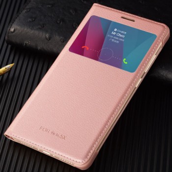 Чехол флип на пластиковой основе с окном вызова для Huawei Honor 5X Розовый