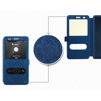 Текстурный чехол флип подставка на пластиковой основе с окном вызова и свайпом для Huawei Honor 5X Синий