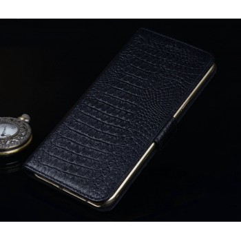 Кожаный чехол портмоне (нат. кожа крокодила) для Huawei Honor 5X Черный