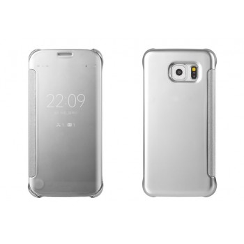 Двухмодульный пластиковый чехол флип с полупрозрачной акриловой крышкой с зеркальным покрытием для Samsung Galaxy S6 Edge Plus Белый