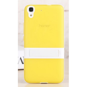 Двухкомпонентный силиконовый чехол с пластиковым бампером-подставкой для Huawei Y6 Желтый
