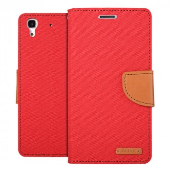 Чехол портмоне подставка с защелкой и тканевым покрытием для Huawei Y6 Красный
