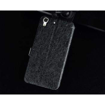 Чехол флип подставка на силиконовой основе с магнитной застёжкой текстура Золото для Huawei Y6  Черный