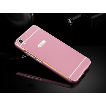 Двухкомпонентный чехол с металлическим бампером и поликарбонатной накладкой с золотой окантовкой для Huawei Y6 Розовый