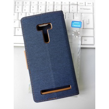 Чехол портмоне подставка с защелкой текстура Ткань для ASUS Zenfone Selfie Синий