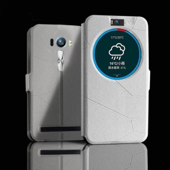 Чехол флип подставка текстурный с окном вызова для ASUS Zenfone Selfie Белый