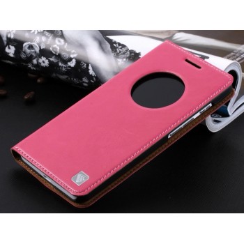 Кожаный чехол флип-подставка с окном вызова для ASUS Zenfone 6 Розовый