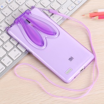 Силиконовый дизайнерский фигурный чехол Заяц со складными ушами для Xiaomi RedMi Note 3 Фиолетовый