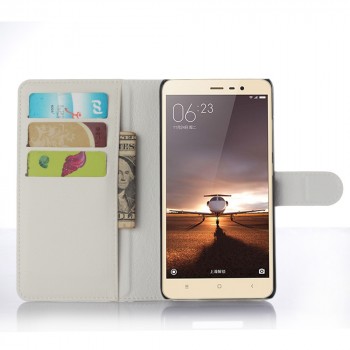 Чехол портмоне подставка на силиконовой основе с отсеком для карт на магнитной защелке для Xiaomi RedMi Note 3 Белый
