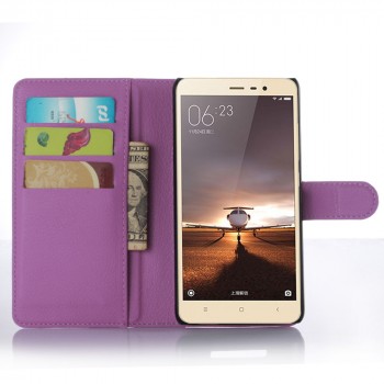 Чехол портмоне подставка на силиконовой основе с отсеком для карт на магнитной защелке для Xiaomi RedMi Note 3 Фиолетовый