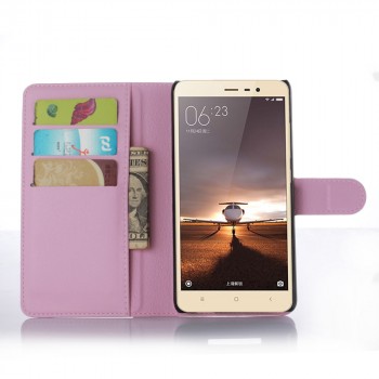Чехол портмоне подставка на силиконовой основе с отсеком для карт на магнитной защелке для Xiaomi RedMi Note 3 Розовый