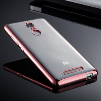 Силиконовый матовый полупрозрачный чехол с металлическим напылением для Xiaomi RedMi Note 3 Розовый