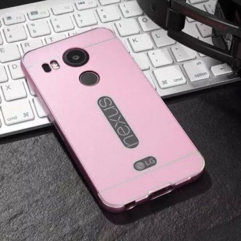 Двухкомпонентный чехол с металлическим бампером и поликарбонатной накладкой с вырезом под лого для Google LG Nexus 5X Розовый