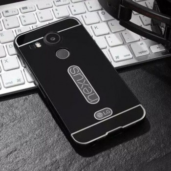 Двухкомпонентный чехол с металлическим бампером и поликарбонатной накладкой с вырезом под лого для Google LG Nexus 5X Черный