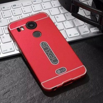 Двухкомпонентный чехол с металлическим бампером и поликарбонатной накладкой с вырезом под лого для Google LG Nexus 5X Красный