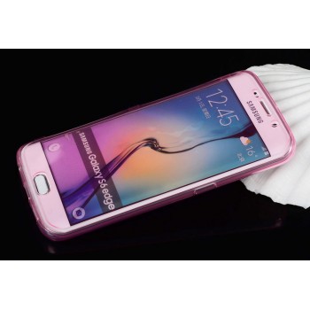 Двухмодульный силиконовый чехол горизонтальная книжка с транспарентной акриловой смарт крышкой для Samsung Galaxy S6 Edge Plus Розовый