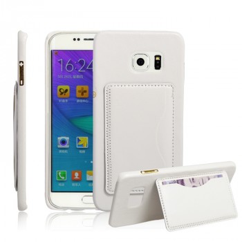 Чехол накладка текстурная отделка Кожа с отсеком для карт и подставкой для Samsung Galaxy S6 Edge Plus Белый