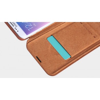 Чехол флип на пластиковой основе текстура Кожа для Samsung Galaxy S6 Edge Plus Коричневый