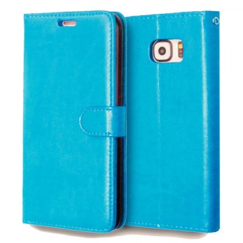 Глянцевый чехол портмоне подставка с защелкой для Samsung Galaxy S6 Edge Plus Голубой