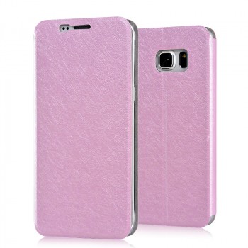 Текстурный чехол флип подставка на пластиковой основе для Samsung Galaxy S6 Edge Plus Розовый