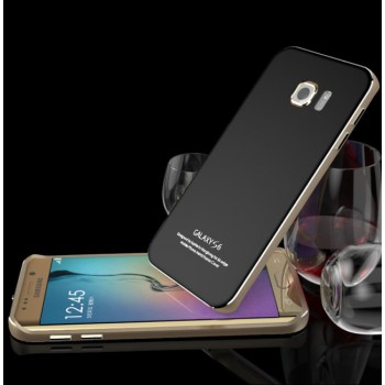 Гибридный двухкомпонентный чехол с металлическим бампером и закаленной стеклянной накладкой для Samsung Galaxy S6 Edge Plus