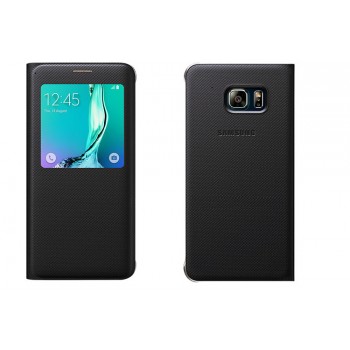 Текстурный чехол флип на пластиковой основе с окном вызова для Samsung Galaxy S6 Edge Plus Черный