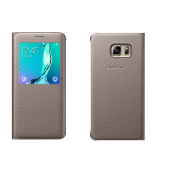 Текстурный чехол флип на пластиковой основе с окном вызова для Samsung Galaxy S6 Edge Plus Бежевый