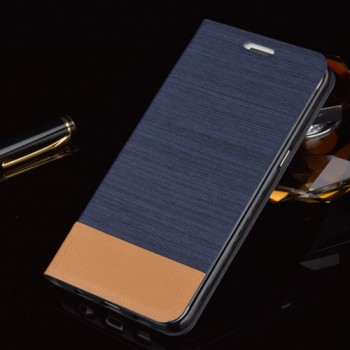 Текстурный чехол флип подставка на силиконовой основе с отделением для карт для Samsung Galaxy S6 Edge Plus Синий